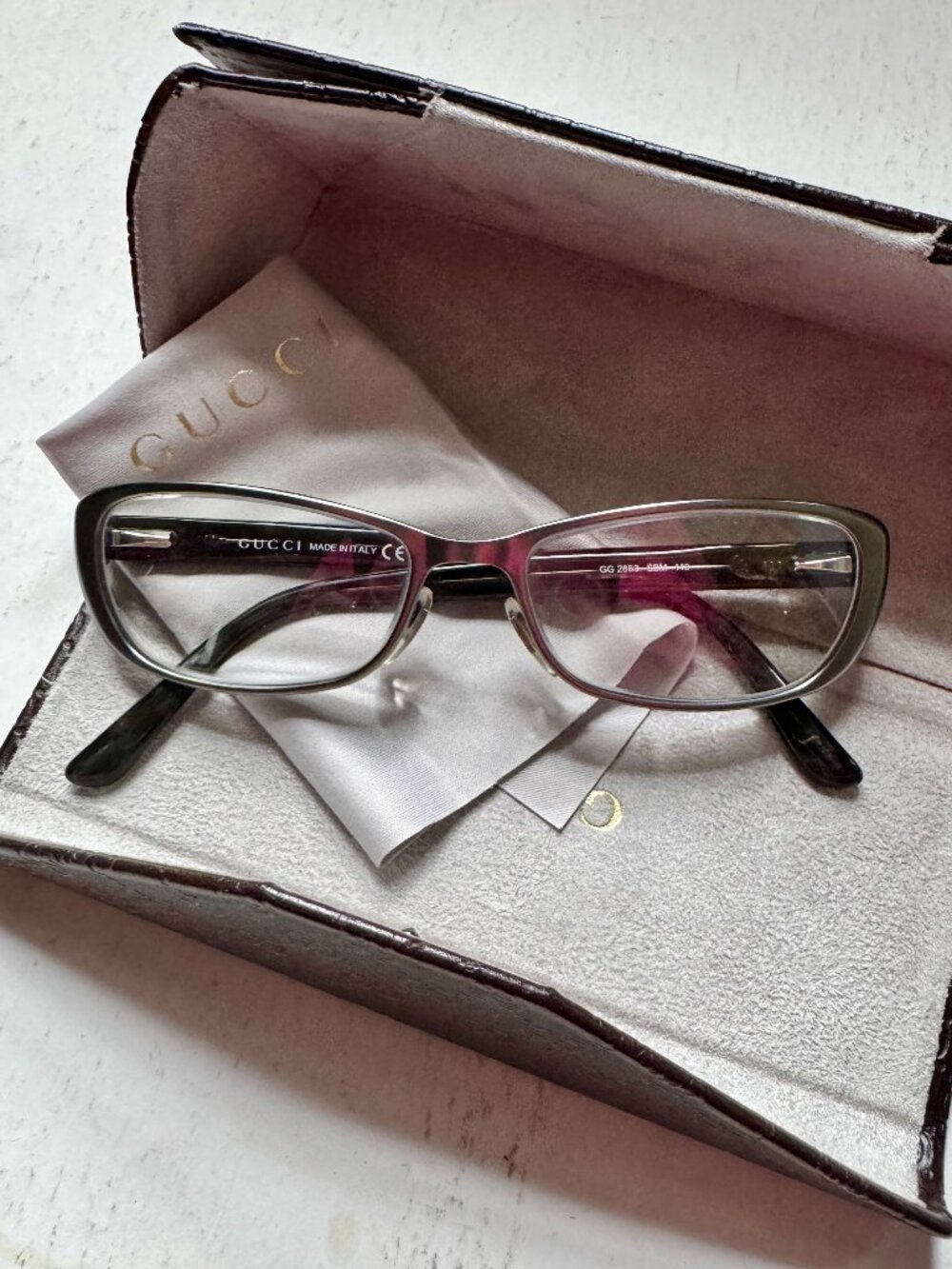 Gucci GG2883-SBM Satin Dark Ruthenium 55mm Metal Cat Eye Women's Eyeglasses